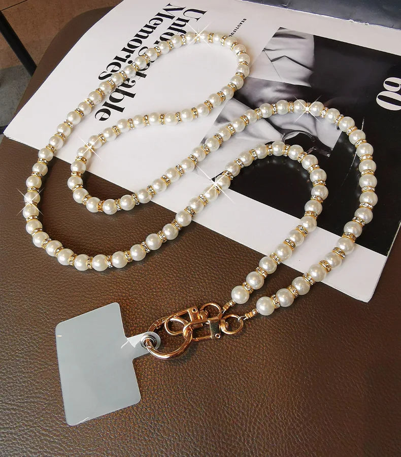 Celestial Pearl Phone Chain Gold